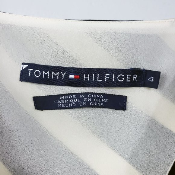 Tommy Hilfiger Size 4 Silk Cream Black Sleeveless V Neck Knee Length Dress - Picture 12 of 12